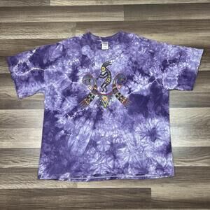 Vintage 90s Kokopelli Native American Psychedelic Purple Tie Dye Shirt Sz 2XL